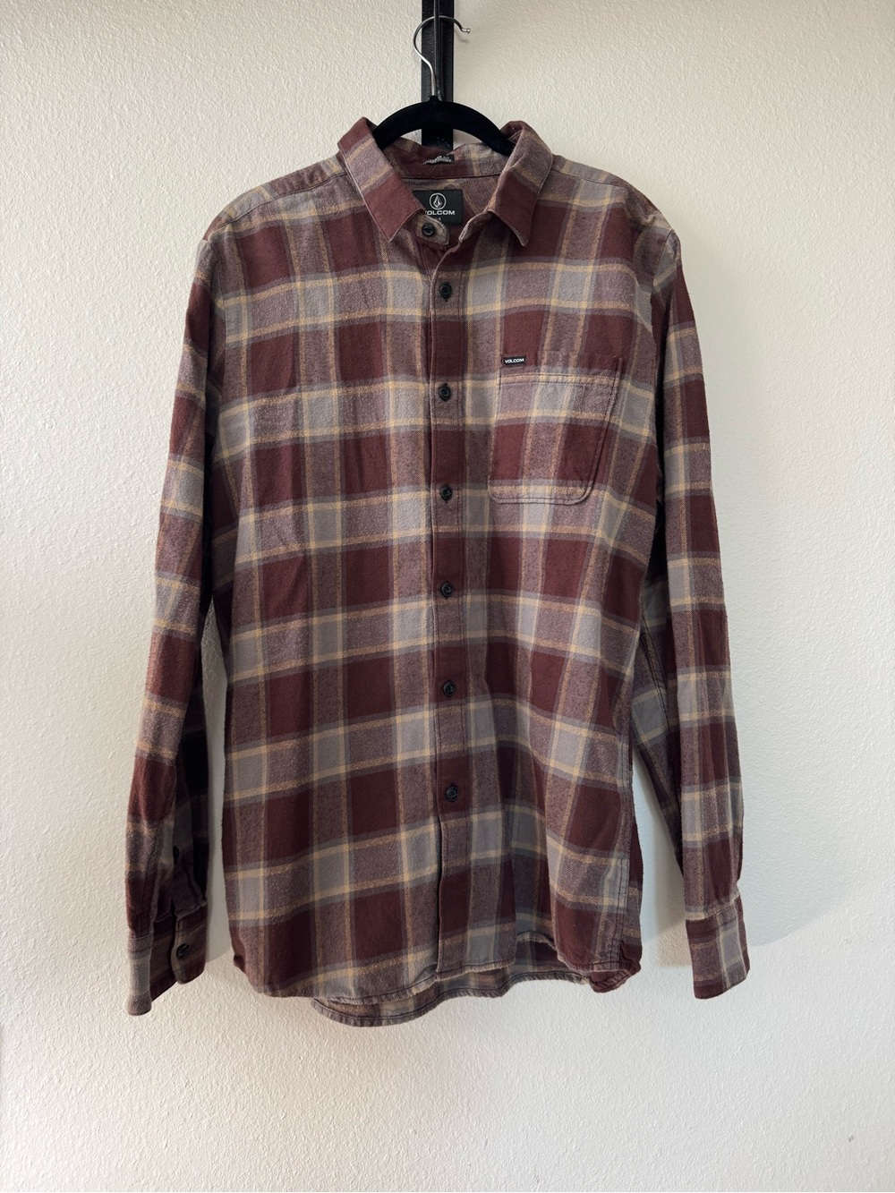 Volcom Men's Brown and Cream Plaid Button-Down Shirt